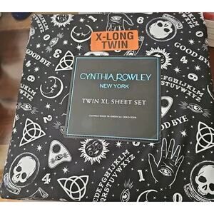 Twin XL Sheet Set Cynthia Rowley New York Ouija Board Design Black